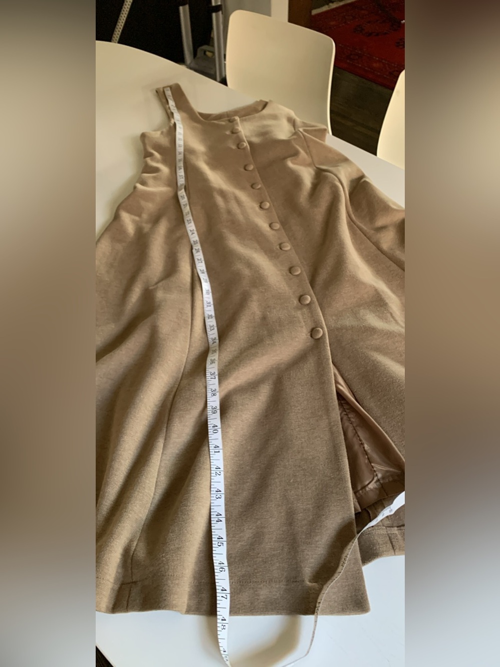 Sleeveless Wool Blend Button-Front A-Line Dress in Camel - Picture 5 of 10